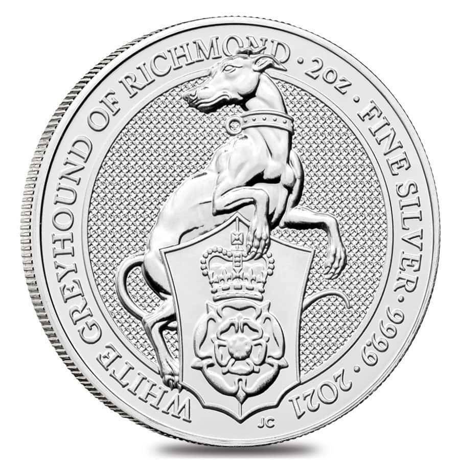 2021 Queen's Beast Series The White Greyhound Of Richmond 2 Oz Silver Bu Coin