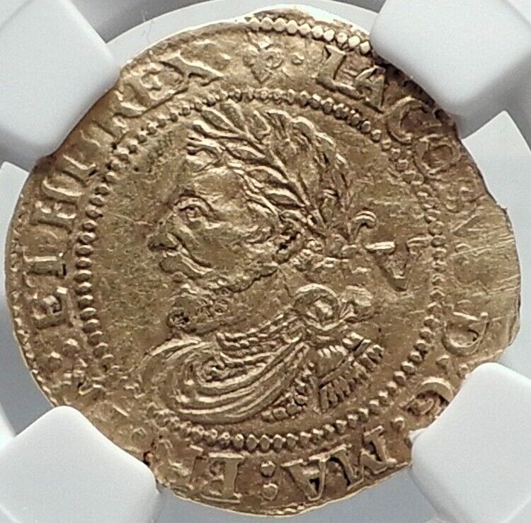 1623 Great Britain Uk King James I Of Kjv Bible) Gold 1/4 Laurel Coin Ngc I82506