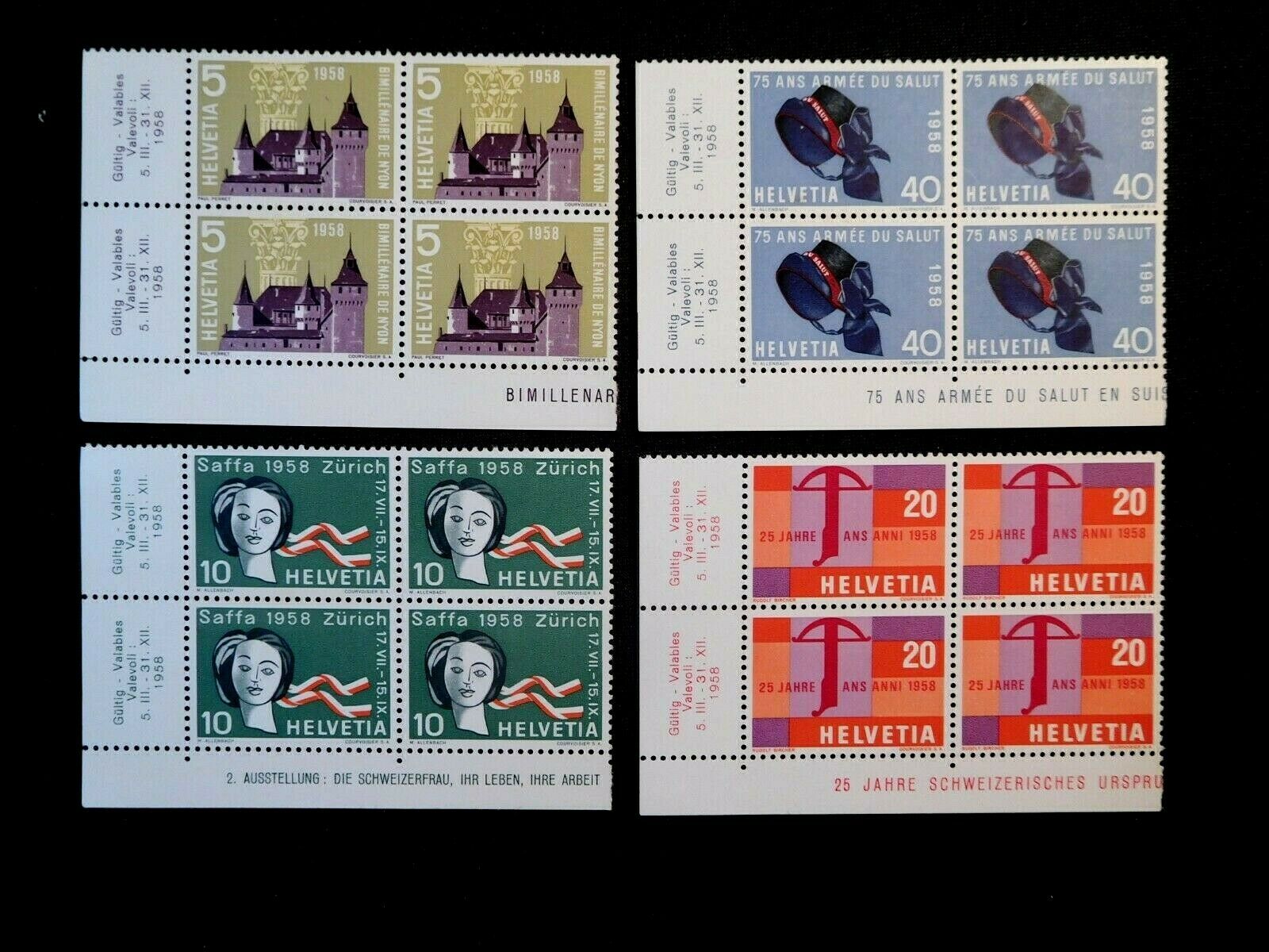 Switzerland Blocks Of (4) Stamp Lot Scott 365-368 Mnh Fault - Staining On Backs