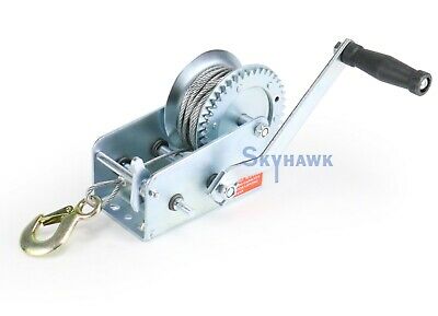 1 T 2000lb Boat Winch 10m Steel Cable 3-speed 8:1 + 4:1 Gear Hand Crank Towing