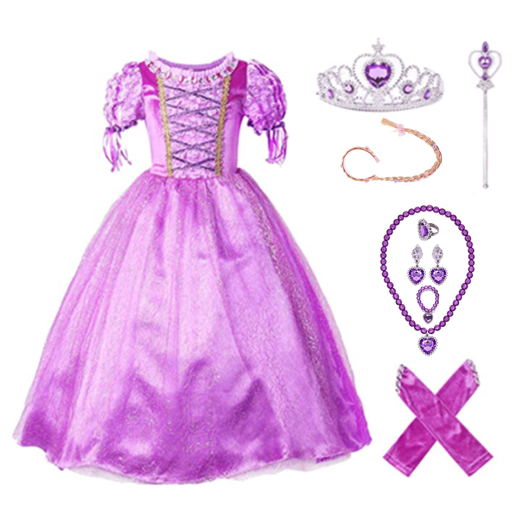 Princess Rapunzel Costume Party Dress Cosplay With Accessories For Girls 2-10t